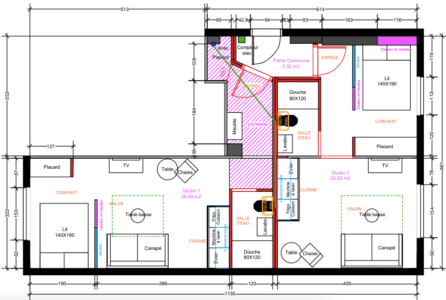 division immobilière en un studio et un T2